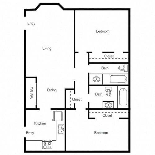 2 BED | 2 BATH 604B floor plan